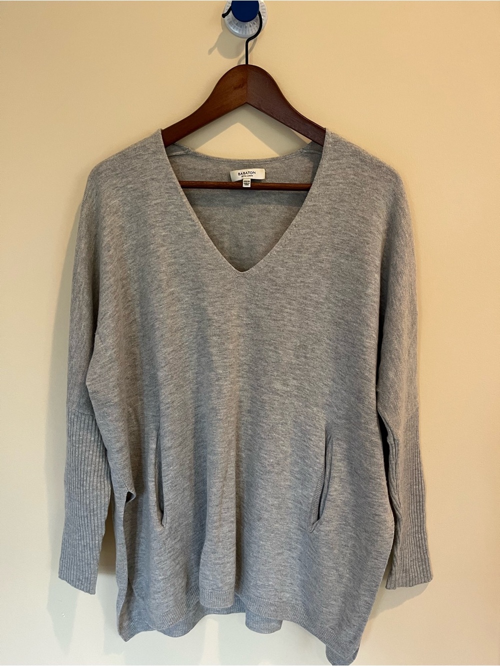 Babaton Light Gray V-Neck Sweater